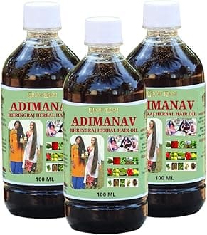 Growkesh Adivasi Bhringaraj Herbal Hair Oil, Natural Herbs And Roots Oil, No Side Effects (100ml) Pack 3, Green