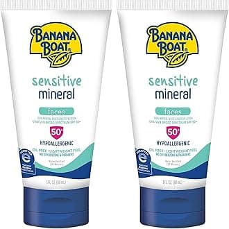 Banana Boat Sensitive 100% Mineral Face Sunscreen Lotion SPF 50 Twin Pack | Travel Size Sunscreen, Mini Sunscreen for Face, Banana Boat Face Sunscreen, Banana Boat Mineral Sunscreen SPF 50, 3oz each