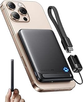 – for Magsafe Power Bank, Ultra Slim 5000mAh Qi2 Certified 15W Magnetic Portable Charger, Travel Wireless Battery Pack with USB C Cable & Stand for iPhone Air 17 16 15 14 13 12 Only