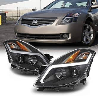 AKKON - For 2008 2009 Nissan Altima 2-Door Coupe LED Strip Projector Headlight Black Housing Assembly Pair Lamps