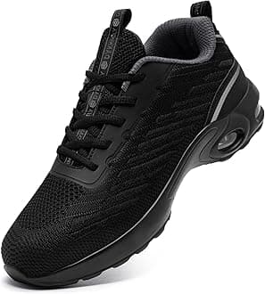 DYKHMILY Air Cushion Steel Toe Shoes for Men Lightweight Work Shoes Safety Shoes Comfortable Construction Tennis Shoe(10,Gray Black)