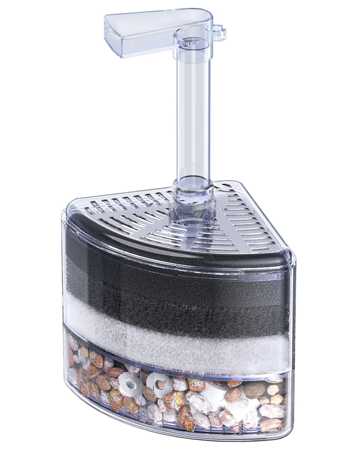 Pawfly Aquarium Corner Sponge Filter Quiet Betta Fry Shrimp and Small Fish Bio Foam Filter with Natural Stones Gravels and Ceramic Rings for Fish Tanks up to 30 Gallons (Air Pump Not Included)