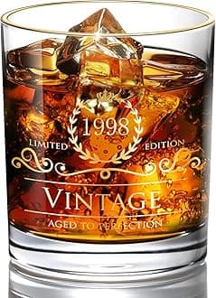 1998 27th Birthday Gifts for Men/Dad/Son, Vintage Unfading 24K Gold Hand Crafted Old Fashioned Whiskey Glasses, Perfect for Gift and Home Use - 10 oz Bourbon Scotch, Party Decorations