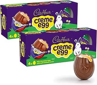 Cadbry Creme Eggs Chocolate Easter Candy 2 Packs - Individually Wrapped Milk Chocolate Eggs With Fundant Filling For Easter Baskets, Egg Hunts, and Springtime Treats - 8 Pieces