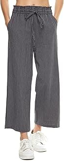 LNX Womens Linen Pants High Waisted Wide Leg Drawstring Casual Loose Trousers with Pockets