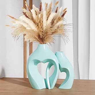 Blue Vases for Decor, Heart Shaped Ceramic Vase Set of 2, Nordic Heart Shaped Vases, Minimalist Decorative Vase for Table Centerpiece Wedding Dining Living Room Office House Decoration