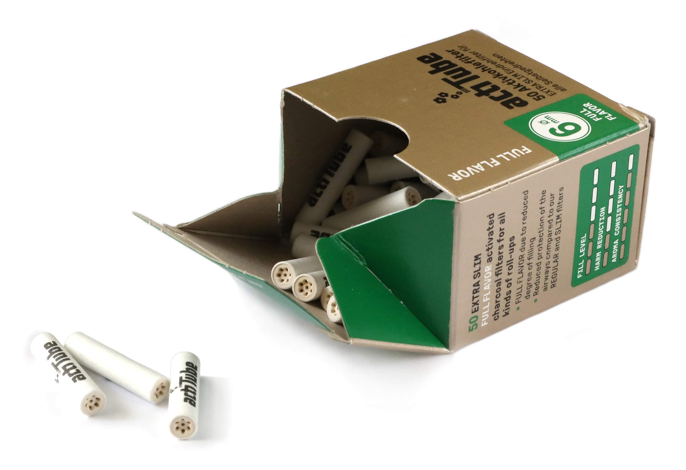 actiTube Extra Slim Gold Active Carbon Filter 6 mm Pack of 50 50 g