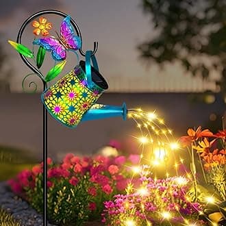 Solar Watering Can with Lights, Waterproof Solar Lantern with Butterfly Shepherd Hook, Hanging Garden Lights for Patio Yard Lawn Porch Outdoor Decoration, Unique Garden Gifts for Women Mom Birthday