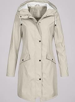 Womens Raincoats Waterproof with Hood Plus Size Solid Long Coat Loose Drawstring Full-Zip Hooded Raincoat with Pockets Windproof Sun Protection Outerwear Fashion Outdoor Clothing