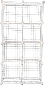 Reynish 8 Cube Self Assembling Metal Wire Cube Storage Organizer Shelves Indian Made for Home Office Stackable Modular Shelving Closet Cabinet Rack with Hammer Ivory 13 in