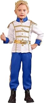 FYMNSI Prince Charming Costume for Kids Boys Halloween Carnival Cosplay Party Fancy Dress Up Tunic Top Pants Crown Scepter Set