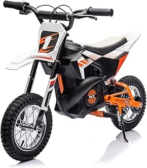 Kids Ride on Motorcycle,24V Electric Car for Kids,13.6MPH Max Electric Dirt Bike with Variable Speed,Mini Bike with Rear Wheel Suspension, Rear Wheel Disc Brake (White)