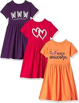 Girls Printed Cotton Casual Knee-Length Dress(Pack of 3)