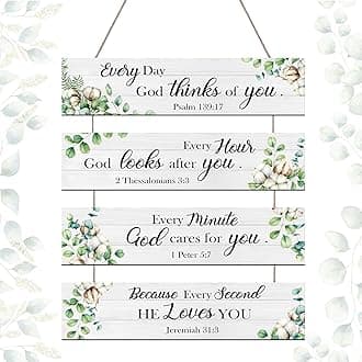 Sumind 4 Pcs Bible Verses Wall Decor Christian Sign Serenity Rustic Wall Gifts Psalms Scripture Wooden Religious Inspirational Christian Greenery Eucalyptus Art Prayer Decorations for Home Women
