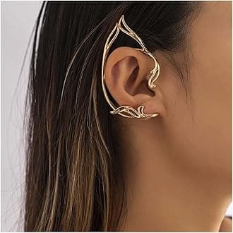 Gothic Elf Ear Wraps - Gold Cat Ear Cuffs Punk Elves Ear Climbers No Piercing Cartilage Earrings - Halloween Cosplay Jewelry for Women and Girls (Gold Right)