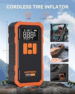 Tire Inflator Portable Air Compressor- 160PSI & 10000mAh Portable Air Pump with Carrying Case, LCD Display & LED Light, 3X Fast Inflation for Car, Bike, Motorcycle, Balls and more(Orange)