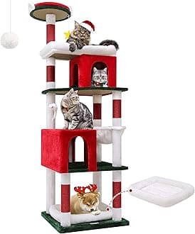 S72 Festive 72" XXL Cat Tree for Large Cats up to 20lbs+, Premium Holiday Cat Tower with 2 Condos & Hammock, Heavy Duty Maine Coon Cat Tree (Red & Green)
