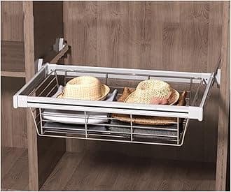 Wardrobe Pull Out Baskets Slide Rail Cabinet Storage Basket, Suitable for Sorting Wardrobe Clothes and Storage and Air Drying of Kitchen Utensils (Color : Silver, Size : 814-864mm)