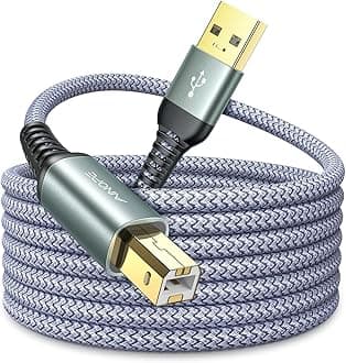 AINOPE USB A to USB B Priner Cable 10ft High-Speed Nylon Braided USB 2.0 MIDI Cable, Printer Cord for HP, Canon, Brother, Samsung, Dell, Epson, Lexmark, Xerox, and More, Grey
