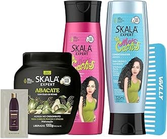 SKALA Expert Mais Cachos Shampoo and Conditioner 325ml Kit + Hair Treatment Conditioning Abacate Plus Skala Comes With Care Packet Packet + Free Comb (Comb Color May Vary).