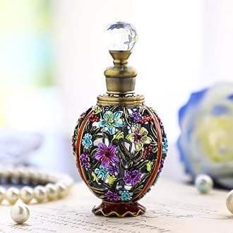 YU FENG Vintage Flower Glass Perfume Bottle Empty Refillable Painted Enameled Decorative Crystal Perfume Holder Container Scent Bottle(6ml)