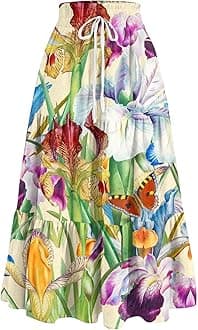 Maxi Skirts for Women Summer Boho Floral High Waisted Skirts Flowy Swing Pleated A-Line Beach Tiered Long Skirts