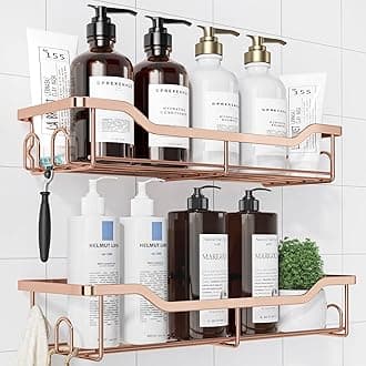Kitsure Shower Caddy Large - Adhesive Shower Organizer, Stainless Steel Shelf for Inside Shower, No Drill Bathroom Organizers and Storage, Home Decor Accessories, 2 Pack, Rose Gold