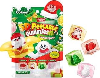 COKOC Christmas 5D Peelable Gummy Candy,Mixed Fruit Flavored Surprise Inside, Strawberry Apple Mango White Peach,Santa Tree Snowman Shapes,Individually Wrapped Holiday Candy,2.12 oz Bag,Party Favors & Stocking Stuffers