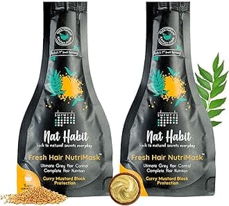Nat Habit Curry Mustard NutriMask - Hair Mask For Grey Hairs, Conditioning, Smoothening, Strengthen & Shine, Suitable For All Hair & Scalp Types (Pack of 2 x 40gm)