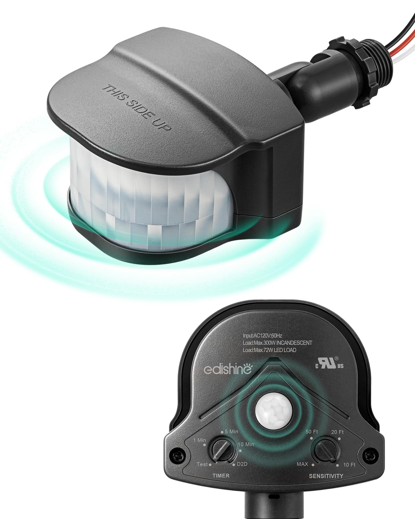 240° & 360° Motion Sensor, Replacement Motion Detector for Outdoor Lights, Adjustable Time & Detection Range Up to 60FT, 3 Modes PIR Motion Sensor for Floodlight, Black, UL Listed