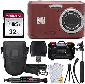 Kodak PIXPRO FZ45 Digital Camera + 32GB Memory Card + Point and Shoot Camera Case + Extendable Monopod + Lens Cleaning Pen + LCD Screen Protectors + Table Top Tripod Ultimate Bundle (Red)