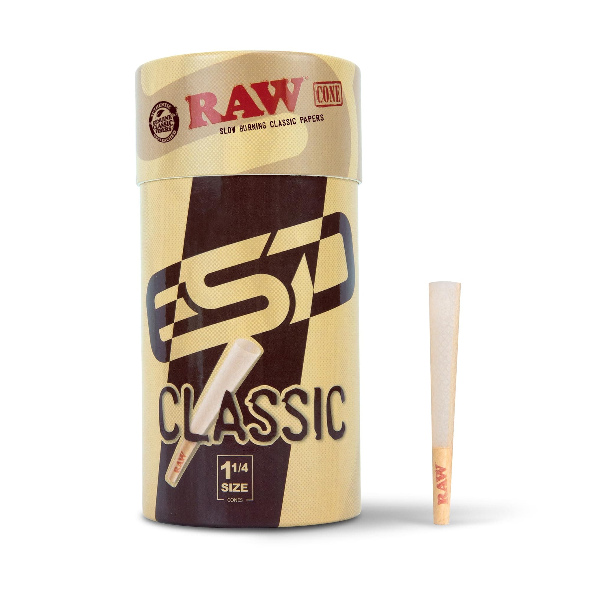 RAW Cones Classic 1-1/4 Size - 150 Pack - Slow Burning Pre Rolled Cones with Tips & Packing Tubes Included