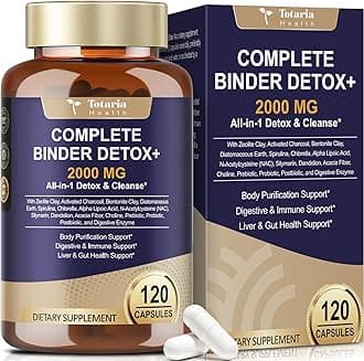 2000MG All-in-1 Detox Binder, Activated Charcoal, Zeolite, Bentonite Clay, Alpha Lipoic Acid, 7-Layer Detox & Cleanse Supplement, Liver & Gut Support, 120 Counts