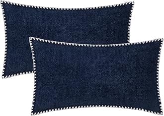 BRAWARM Throw Pillow Covers 12x20 Inches - Navy Blue Chenille Pillow Covers with Piping, Pack of 2 Solid Dyed Soft Chenille Pillow Cases for Couch Sofa Bed Home Decoration