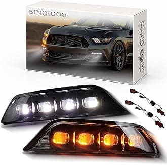 LED Front Bumper Fog Light Compatible with Ford Mustang 2015 2016 2017, Switchback White Daytime Running Light Amber Turn Signal Lamp