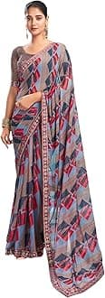 SIRIL Women's Lace & Printed Chiffon Saree with Blouse