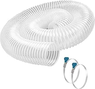 2-1/2" x 5' Heavy-Duty PVC Dust Collection Hose, Puncture-Resistant, Flexible Clear PVC Fume Hose with Carbon Steel Wire Coil for Dust Collection Systems