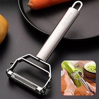 - 2 in 1 Stainless Steel Julienne Vegetable Peeler Multi-Functional Fruit & Veggie Shredder Slicer and Grater for Potatoes, Carrots, Cucumbers (Silver, 18 x 8.2 x 2.3 cm)