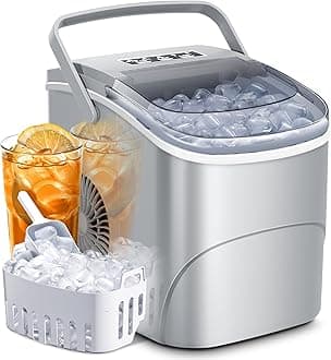 AGLUCKY Ice Makers Countertop with Handle,26.5Lbs/24H,9 Cubes in 6 Mins,2 Sizes of Bullet Ice,Portable Machine with Self-Cleaning,Perfect for Home Kitchen(Grey)