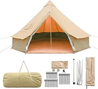 KingCamp Canvas Bell Yurt Tents, 4 Seasons Large Waterproof & Windproof Luxury Glamping Tent w/Stove Jack for Family Outdoor Camping, Hunting, Parties