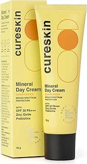 Cureskin Mineral Day Cream Sunscreen Matte Finish SPF 30 PA+++ | Broad Spectrum Sun (UVA, UVB & IR) Protection | Zinc Oxide with Prebiotics, 50 g (Pack of 1)