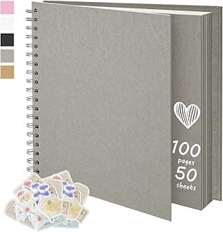 Remowith10X10 Inch DIY Scrapbook Photo Album, Kraft Blank Paper Scrap Book 100 Pages Memory Book for Wedding Family, Light Gray