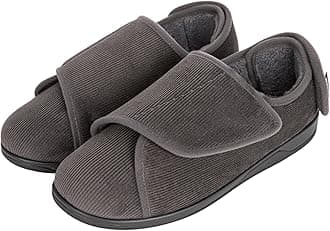 HomeTop Men's Wide Fit Corduroy Slippers, Adjustable Hook & Loop with Memory Foam for Indoor Comfort