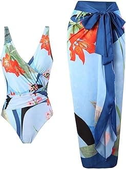 Capecage Women's One-Piece Swimsuits with Beach Cover Up Retro Swimsuit for Women with Cover Up Bathing Suits for Women