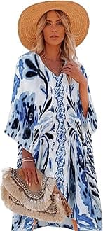 Moss RoseWomen's Swimsuit Cover up Beach Kaftan for Bathing Suit with Floral Pattern