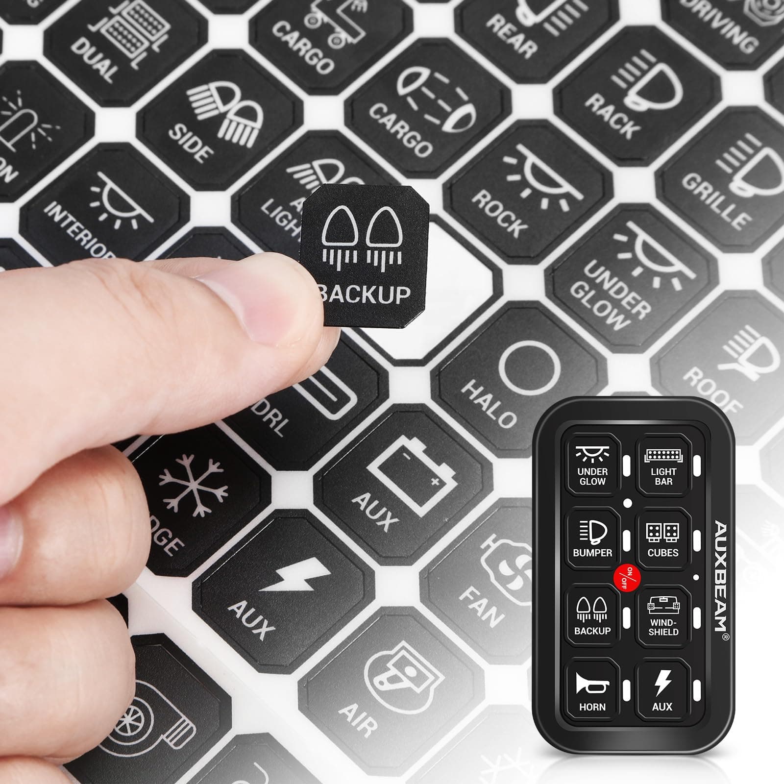 Auxbeam Vertical Switch Panel Sticker for 6/8 Gang Switch Panel Light Switch Labels Switch Decals for Auxbeam Switch Panel BA80 GA80 BB80 GB80 BC60 GC60 RA80 RB80 RA60 AR-800 AR-820 AC800 RC800