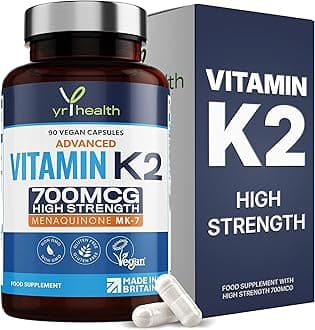 yrhealth Vitamin K2 MK7 700mcg - High Strength Vitamin K2 Menaquinone - 90 Vegan Society Registered Capsules Not Tablets - Made in The UK