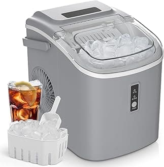 EUHOMY Countertop Ice Maker Machine with Handle, 26.5lbs Per Day, 9 Cubes in 6 Mins, Auto-Cleaning Portable Ice Maker with Basket and Scoop, for Home/Kitchen/Camping/RV (Grey)