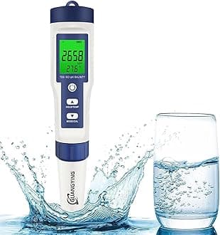 Guangying 5 In 1 Ph Meter,Ph/Tds/Ec/Salinity/Temp Meter For Water, High Accuracy Water Testing Kits Drinking Pools, Fish Tank, And Hydroponics,With 3 Buffer Powders