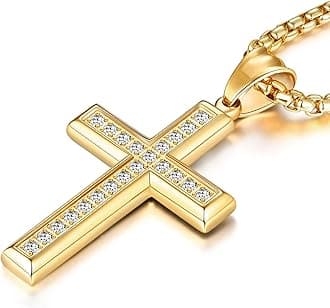 YL Men's Cross Necklace 316L Stainless Steel Jesus Ankh Pendant Rolo Chain Jewelry